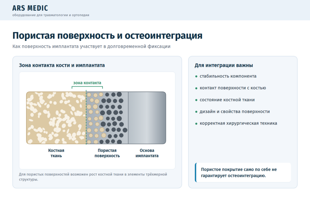 Схема зоны контакта костной ткани с пористой поверхностью имплантата